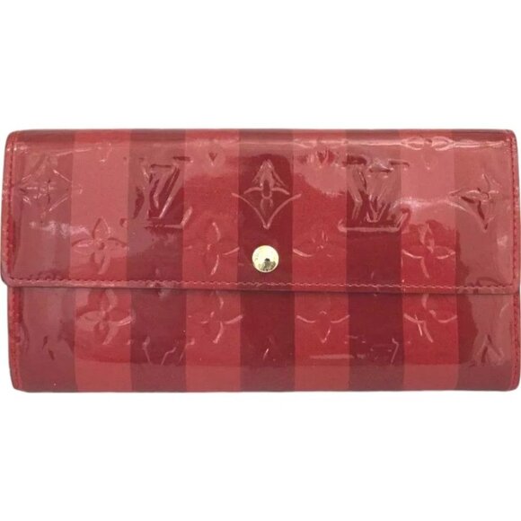 293219AR (X2) Louis Vuitton Wallet Long Rayeur Porte Feuille Sarah Red Monogram - Picture 1 of 9